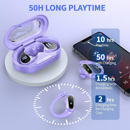 Wireless Earbuds, 2025 Bluetooth 5.4 Headphones Sport, Bluetooth Earbuds with ENC Noise Canceling Mic, 50H Stereo Wireless Headphones IP7 Waterproof with Earhooks, Dual LED Display for Workout/Running