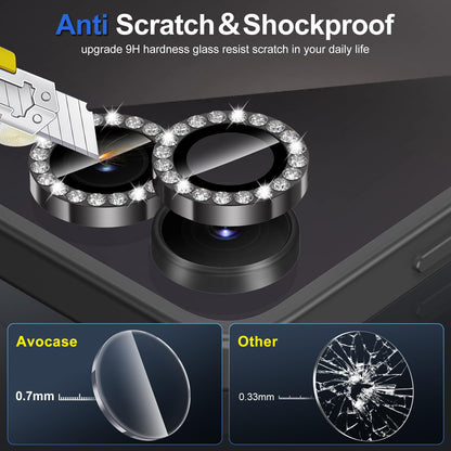 Avocase for Samsung Galaxy Z Flip 7 Camera Lens Protector, Individual Metal Ring Tempered Glass Lens Cover, [Strong Adsorption] Scratch Resistant Ultra-Thin HD Clear Lens Cover, 1 Set-Black Diamond