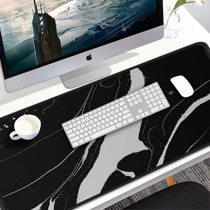 Large Mouse Pad, 31.5x15.7 inch Large Extended Computer Keyboard Mouse Mat, Water Resist Non-Slip Mousepad Rubber Base Long XXL Desk Mouse Pad for Work & Gaming, Office & Home, Black White