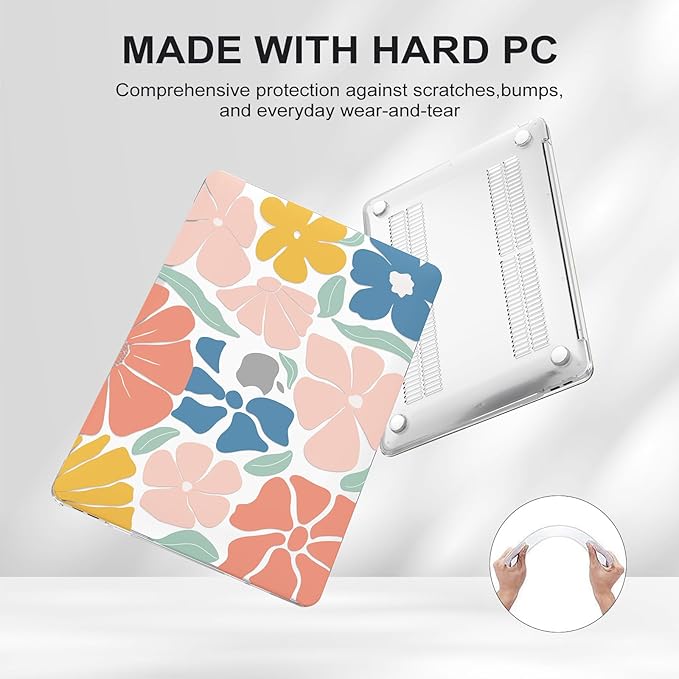 iCasso Compatible with MacBook Air 13 inch Case 2020-2018 Release M1 A2337 A2179 A1932, Cute Flower Protective Hard Shell Case +Keyboard Cover + Screen Protector,Colorful Flower