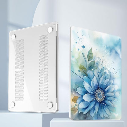 Mektron for 2025 M4 MacBook Air 13.6 Inch A3240 Case Fits 2023 A2681 M2 2024 A3113 M3 Chip with Liquid Retina Display, Printed Plastic Hard Shell Cover for MacBook Air 13.6", Watercolor Blue Flower
