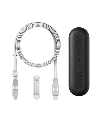 Rolling Square inCharge XL 200 cm - USB-C Cable, Universal Smartphone Cable, Gift for Men, 6-in-1 Universal Charger for Smartphones, Technical Gadget, White, Lightning Cable 100W