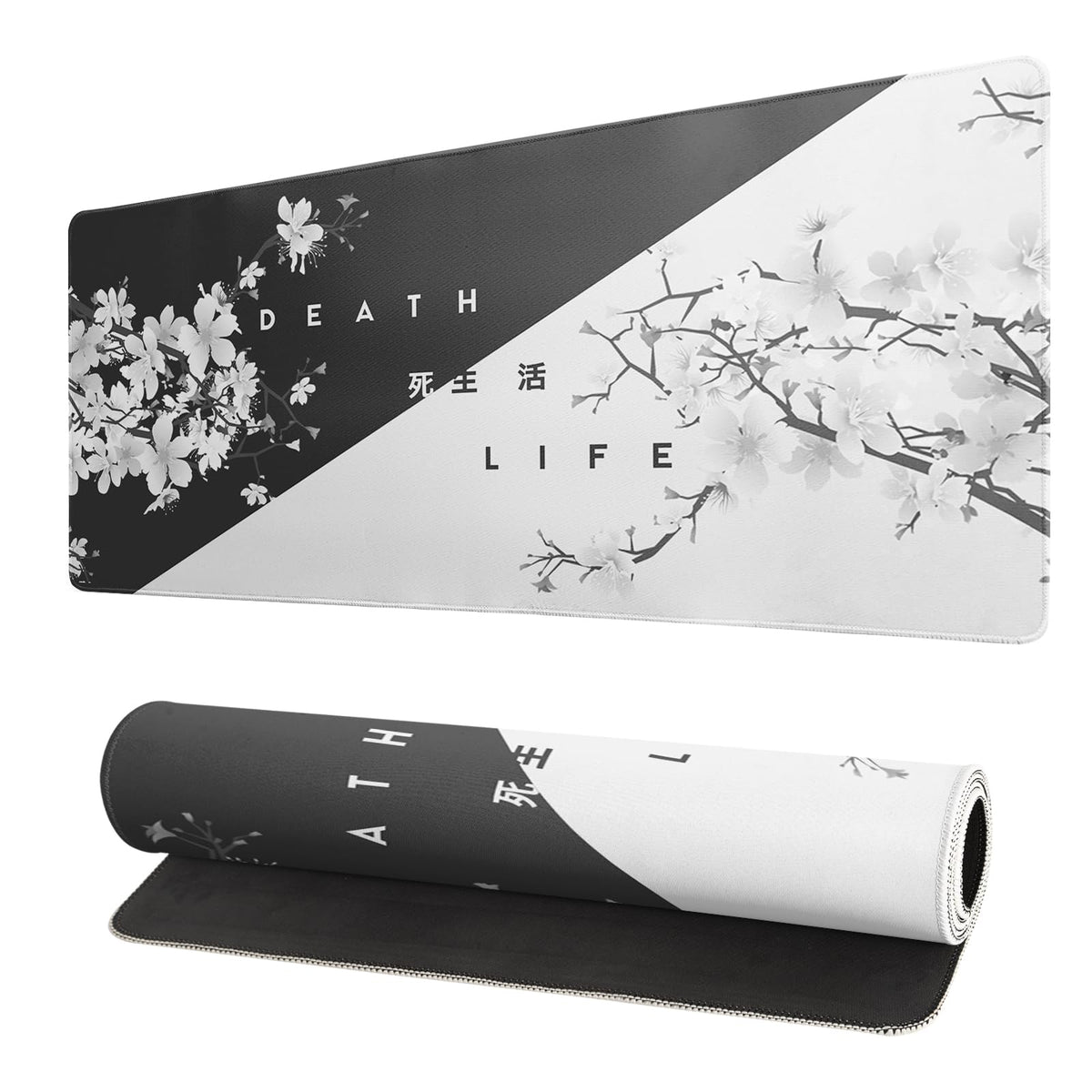 Japanese Gaming Mouse Pad Abstract Black Mouse Pad 31.5x11.8 Inch Black Sea Wave Texture Non-Slip Rubber Base Large Ocean Mousepad Stitched Edges Keyboard Mouse Mat Desk Pad for Office and Home