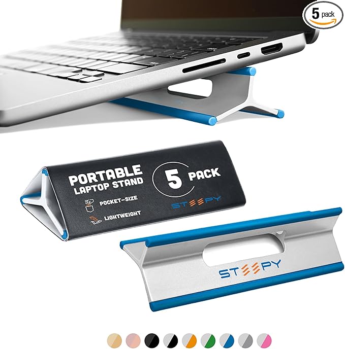 Steepy Portable Laptop Stand for Desk 3 Heights Computer Stand for Laptop Riser – Ergonomic Soporte para Laptop Base – Computer Holder & Elevated Lifter for Travel, Home Office, Projector Riser or DJ