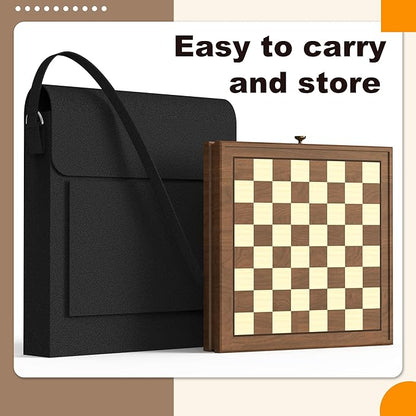 Premium Natural Walnut 13" x 13" Magnetic Wooden Chess Set with 1 Built-in Storage Drawers - 2 Bonus Extra Queens - 24 Checkers Pieces - Staunton Chess Pieces, Board Games Chess Sets