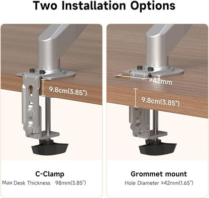 Suptek Single Monitor Mount Stand,Gas Spring Monitor Arm Desk Mount Fully Adjustable for 17 20 22 23 24 26 27 inch Monitors Weight Capacity up to 13.2 lbs (Silver)