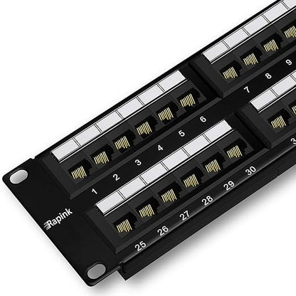 Rapink Patch Panel 48 Port Cat6 10G Support, Network Patch Panel UTP 19-Inch, Wallmount or Rackmount 1U Ethernet Patch Panel Punch Down Block for Cat6, Cat5e, Cat5 Cabling