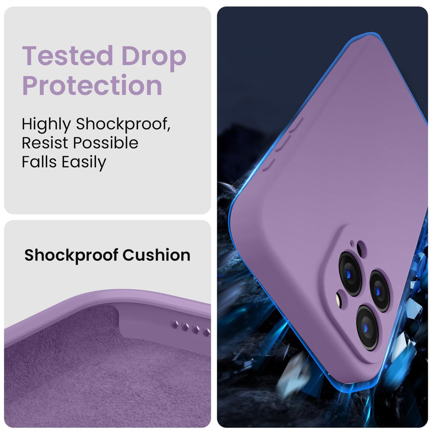 FireNova Designed for iPhone 15 Pro Case, Silicone Upgraded [Camera Protection] Phone Case, Soft Anti-Scratch Microfiber Lining Inside, 6.1 inch, Light Purple