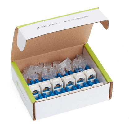 TRUE CABLE Cat6A Unshielded (UTP) Keystone Jack, 90-Degree Punch-Down RJ45 Female Module, PoE++ 4PPoE, UL Listed & TIA Certified, White, 12 Pack