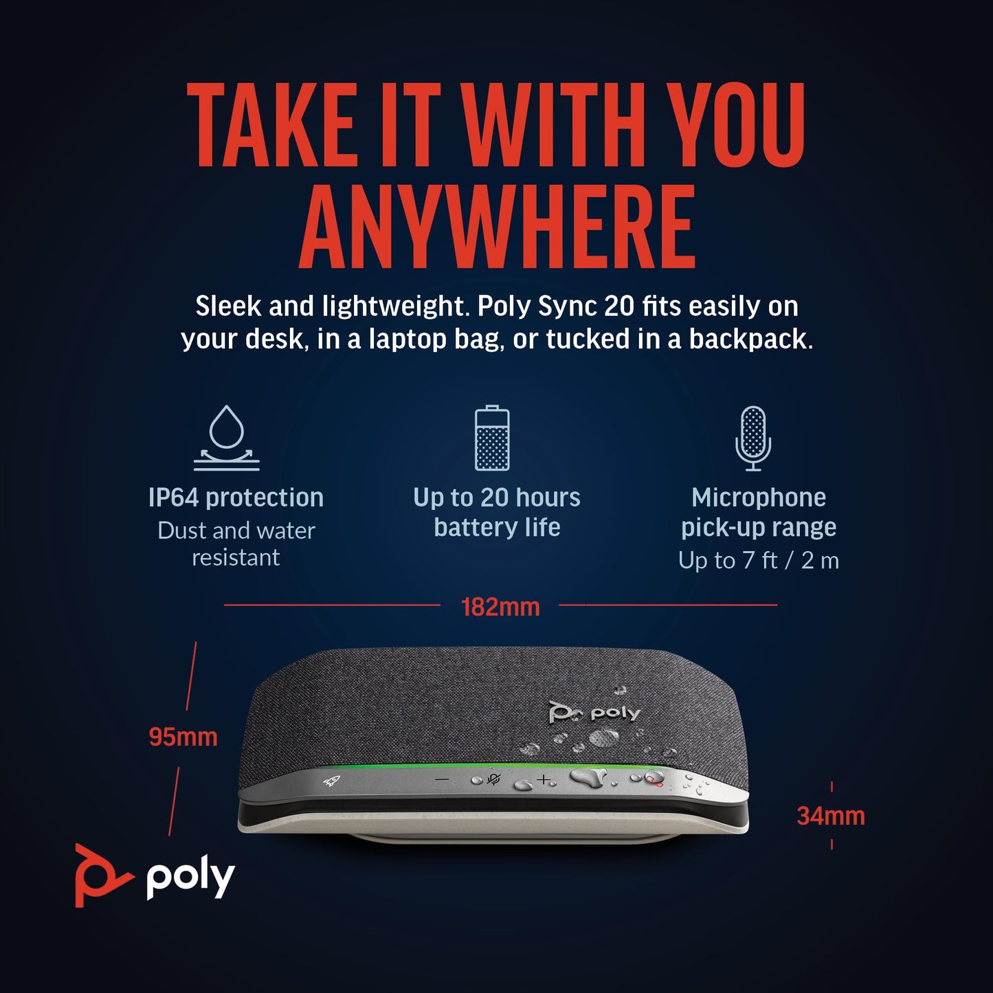 Poly Sync 20 USB-C Personal Portable Smart Speakerphone (Plantronics) – Noise/Echo Reduction -Works w/Teams, Zoom, PC, Mac, Mobile – Amazon Exclusive