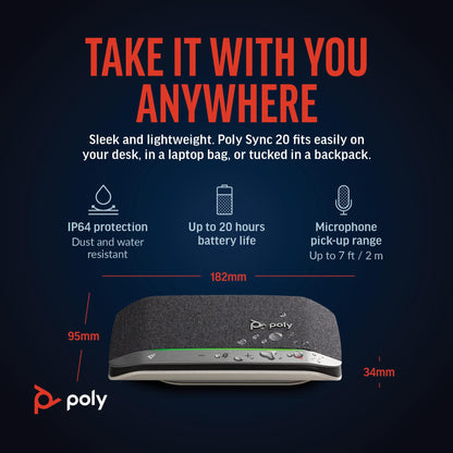 Poly Sync 20 USB-C Personal Portable Smart Speakerphone (Plantronics) – Noise/Echo Reduction -Works w/Teams, Zoom, PC, Mac, Mobile – Amazon Exclusive
