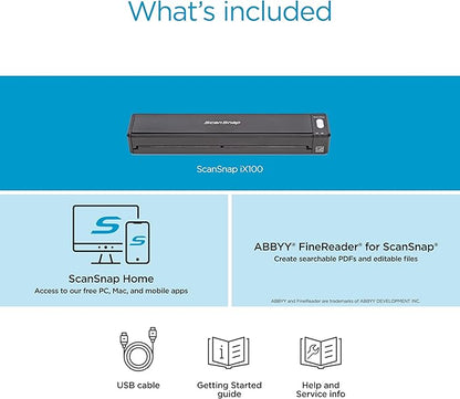 ScanSnap iX100 Wireless Mobile Portable Scanner for Mac or PC, Black