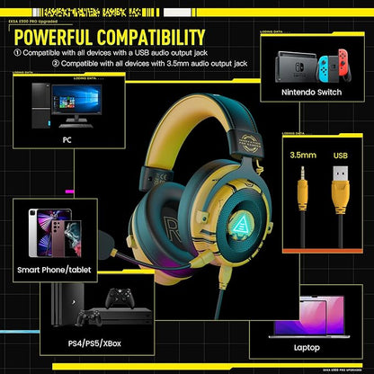 EKSA USB Gaming Headset for PC - Computer Headset with Detachable Noise Cancelling Mic, 7.1 Surround Sound, 50MM Driver - Headphones with Microphone for PS4/PS5, Xbox One, Laptop, Gamer