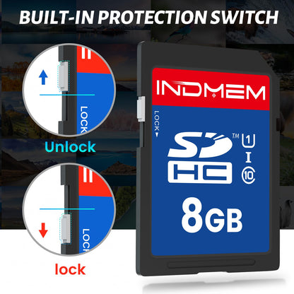INDMEM SD Card 8GB, 8 Packs Class 10 8GB Flash Memory Card MLC Standard Secure Digital Cards Camera Card