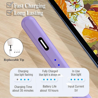 Acitve Stylus Pens for Touch Screens, iPad Pencil with 4 POM Tips Magnetic Stylus Pen for iPad/Pro/Air/Mini/iPhone/Samsung/Huawei/Lenovo/iOS/Android and Other Smartphone Devices - Purple