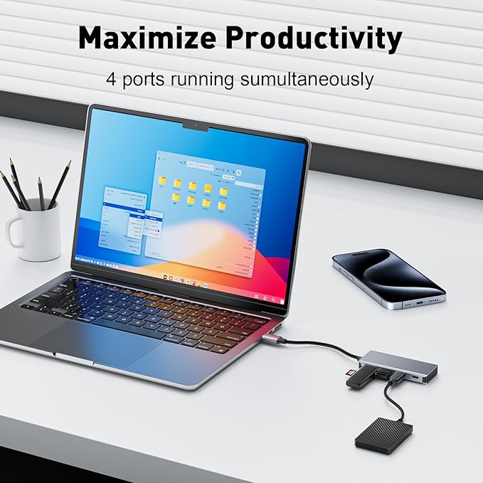 USB C Hub, 10Gbps High-Speed Type C Splitter with 4 USBC 3.2 Port, Plug and Play USB-C Multiport Adapter for Docking, MacBook Pro/Air, iPhone 15/16, iPad, Surface Pro, Dell, XPS and More
