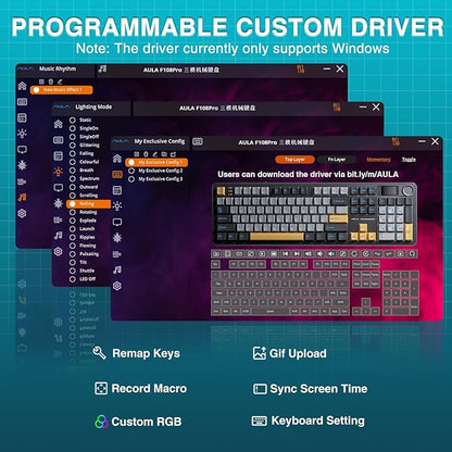 AULA F108 PRO - Wireless Mechanical Keyboard with Screen & Knob,Full Size Keyboard with 8000mAh Battery,Pre-lubed Switches,Side Printed PBT Keycaps,RGB Backlit Hot Swappable Custom Gaming Keyboards