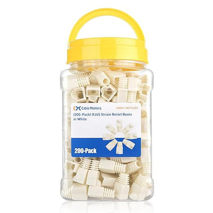 Cable Matters 200-Pack Cat6 / Cat5e RJ45 Strain Relief Boots, RJ45 Boot, Cat 6 Boot, Cat6 Ethernet Boots, White, Suitable for 6.5mm (0.25in) Ethernet Cables