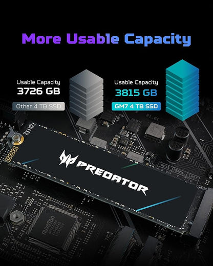 acer Predator GM7 1TB SSD: M.2 2280 PCIe Gen 4 x4 NVMe 2.0, Read Speed Up to 7400 MB/s, Internal PC Solid State Drive for Laptop, Desktop and PS5
