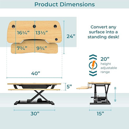 VRSADESK PowerPro™ Electric Standing Desk Converter - Height Adjustable Desk Riser with Keyboard Tray & USB Hub - Holds 80 lbs - Ergonomic Sit Stand Workstation for Home & Office | Maple (40” x 24”)