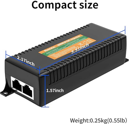 2.5Gb PoE Injector Adapter 60W, IEEE 802.3bt/at/af Compliant, Converts Non-PoE to PoE Network, 100/1000/2500Mbps RJ45, Up to 328 ft, Plug & Play (60W)