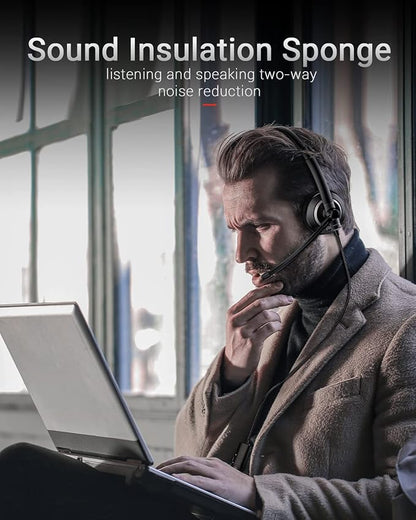 Wired Headset with Microphone for PC Laptop - 3.5mm Jack On Ear Headphones with Noise Cancelling Microphone for Boom Skype Webinars, in-line Control,Comfortable