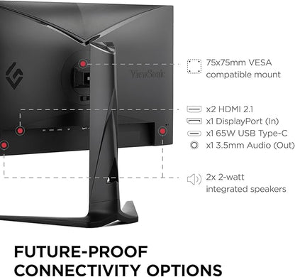ViewSonic XG275D-4K 27 Inch 4K UHD Gaming Monitor with Switchable Refresh Rate Up to 320Hz, 0.5ms Response Time, AMD FreeSync Premium, Advanced Ergonomics, HDMI, DisplayPort, and 65W USB-C
