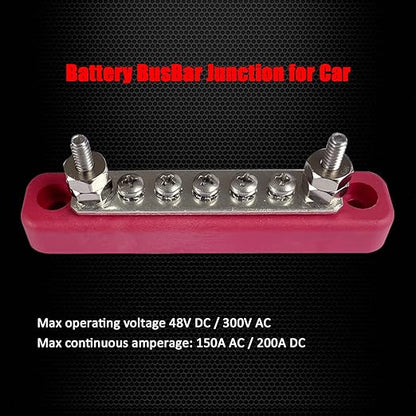 2 x #10 (M5) Studs Power Distribution Block with 5 x #8 (M4) Screws, Ampper 4.2" Bus Bar 12V Power Distribution Terminal Block Battery Busbar for Car Audio Solar (Red)