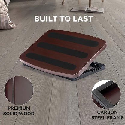 Adjustable Foot Rest for Under Desk at Work,Ergonomic Foot Stool Under Desk for Office with 6 Angles,Wooden Footrest Suitable for Home,Office