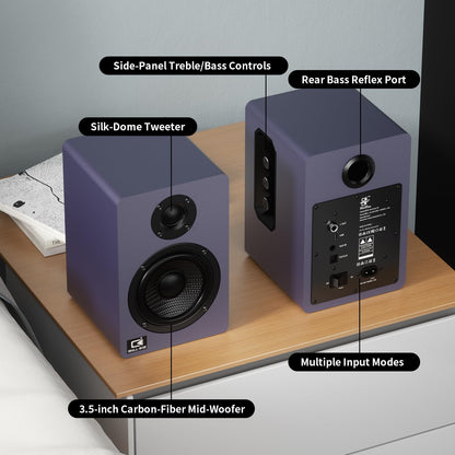 IBALL·BOX H2 Bookshelf Speakers, 60W Stereo, Record Player/Computers Speakers, DSP, Carbon-Fiber Woofer, Silk Tweeter, Optical/USB-C/AUX, Bluetooth 5.3, Slate Blue