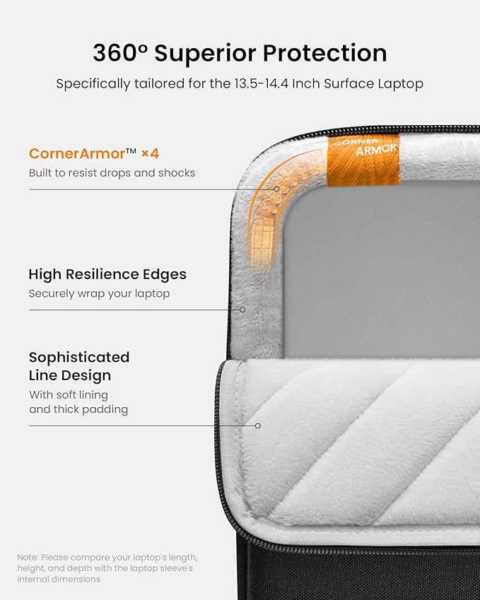 tomtoc 360° Protective Laptop Sleeve for 13.5-14.4 Inch Surface Laptop Studio/6/5/4/3, Surface Book, Water-Resistant Laptop Case for Acer Aspire/Swift 14, ASUS Vivobook/Zenbook 14, Jumper EZbook X3