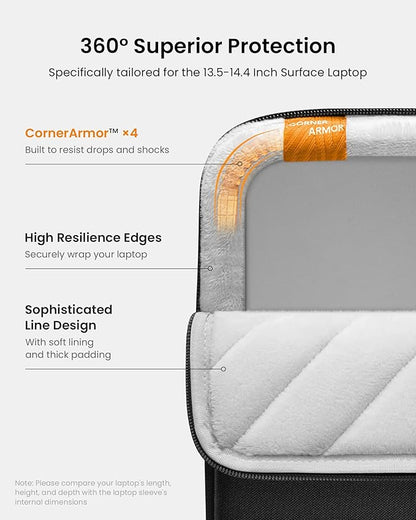 tomtoc 360° Protective Laptop Sleeve for 13.5-14.4 Inch Surface Laptop Studio/6/5/4/3, Surface Book, Water-Resistant Laptop Case for Acer Aspire/Swift 14, ASUS Vivobook/Zenbook 14, Jumper EZbook X3
