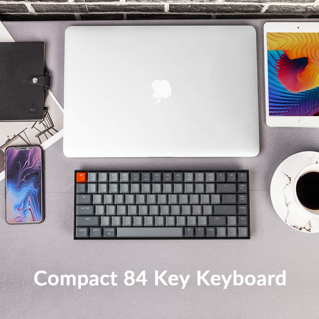 Keychron K2 75% Layout Bluetooth Mechanical Keyboard Super Red Switch/White LED Backlit/Anti Ghosting/N-Key Rollover/84 Key USB C Wired Computer Keyboard for Mac Windows-Version 2