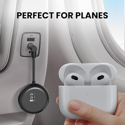 Avantree SoundJet R1 – Airplane Bluetooth Adapter for Headphones & AirPods, aptX Adaptive, Qualcomm Chipset, 20H Battery, Wireless Audio Transmitter for in-Flight Travel Essentials - Black