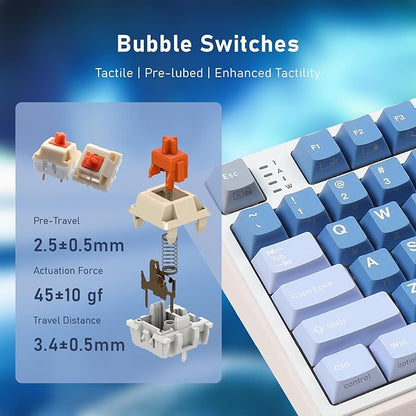 iRocks K85R Wireless RGB Backlit Mechanical Gaming Keyboard with LCD Display, Hot-Swappable Pre-lubed Brown Switches, 98 PBT Keys, USB-C Detachable Cable (Aurora Blue, Bubble Switch)