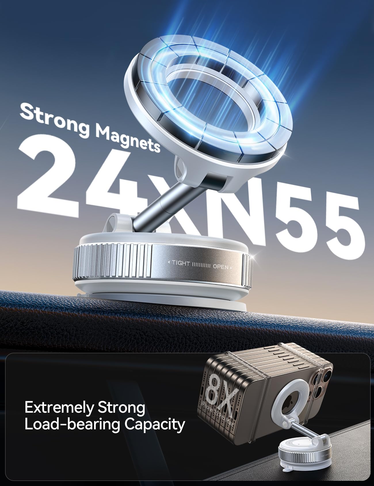 JOYROOM Vacuum Magnetic Car Phone Holder, Strongest Suction Cup 360° Adjustable Magsafe Car Phone Mount, Foldable Cell Phone Holders for Your Car for iPhone 16 Pro Max 15 14 13 12 Plus/Android