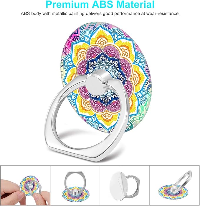Bonoma Cell Phone Ring Holder Stand, 3 Pack Colorful Mandala 360 Rotation Universal Smartphone Ring Grip Stand Compatible with Smartphones and Tablets