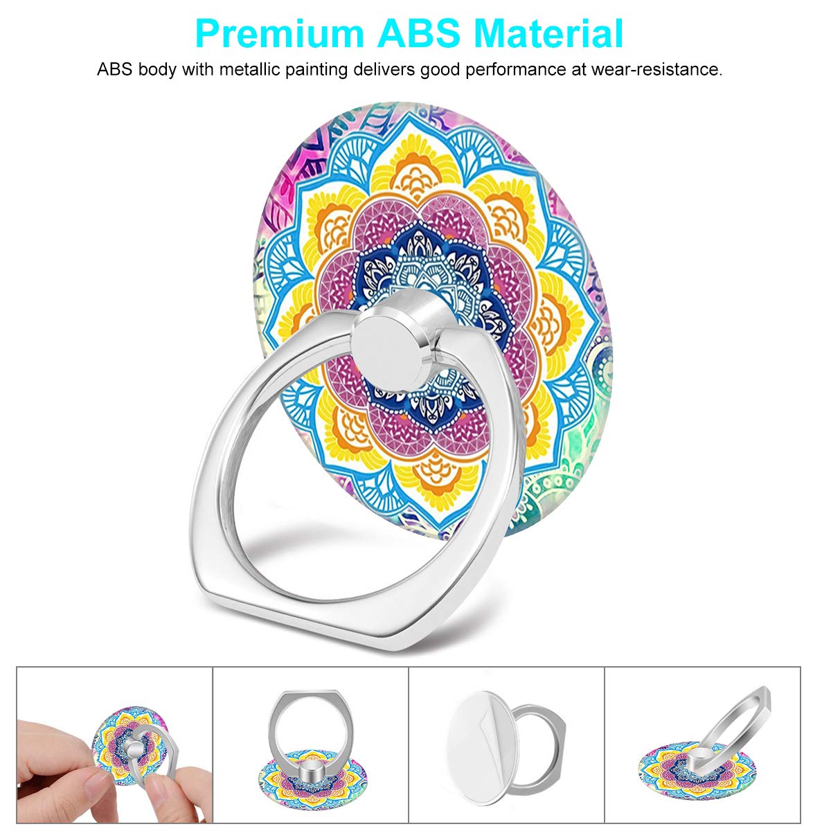 Bonoma Cell Phone Ring Holder Stand, 3 Pack Colorful Mandala 360 Rotation Universal Smartphone Ring Grip Stand Compatible with Smartphones and Tablets