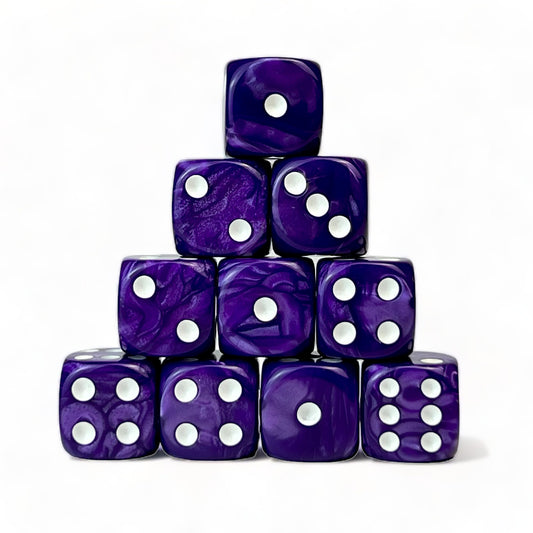 Luck Lab 10 Pack 16mm D6 Acrylic Dice Set - Blue & Purple Swirl w/Gold Pip