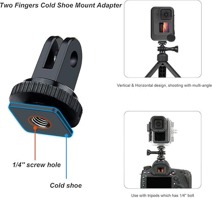 SOONSUN Tripod Mount Kit with 1/4"-20 Conversion Adapter and Cold Shoe Mount with 1/4" Thread, Compatible with GoPro Hero 13 12 11 10 9 8 7 6 5, DJI Osmo, AKASO, SJCAM, Insta360, DSLR Cameras