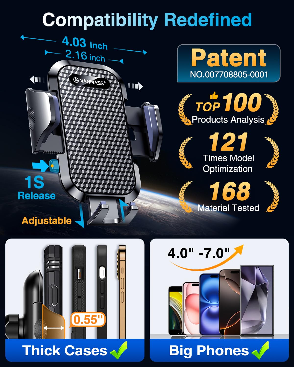 VANMASS Car Phone Holder 2026 Ultimate Military-Grade Strongest Suction & Clip Windshield Dashboard【Newest Best Strongest】Cell Phone Shower & Wall Mounts for iPhone 17 Pro Max 16 15 14 13 Android