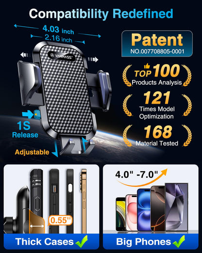 VANMASS Car Phone Holder 2026 Ultimate Military-Grade Strongest Suction & Clip Windshield Dashboard【Newest Best Strongest】Cell Phone Shower & Wall Mounts for iPhone 17 Pro Max 16 15 14 13 Android