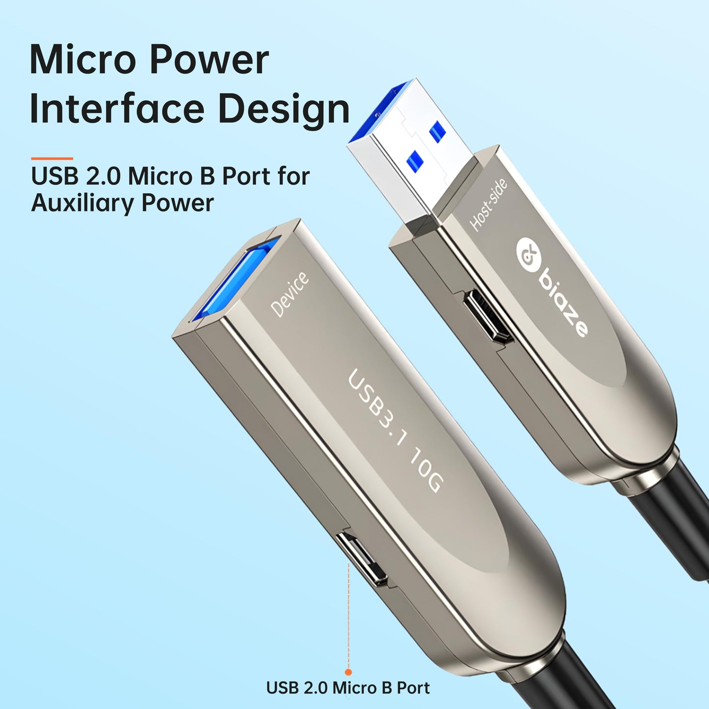 biaze Active Optical USB 3.0 Extension Cable Fiber Optic Type A Male to Female USB Extension Cord USB Extender 5Gbps Data Transfer for Webcam, Gamera, USB Hub, Keyboard, Hard Drive, Printer(65ft)