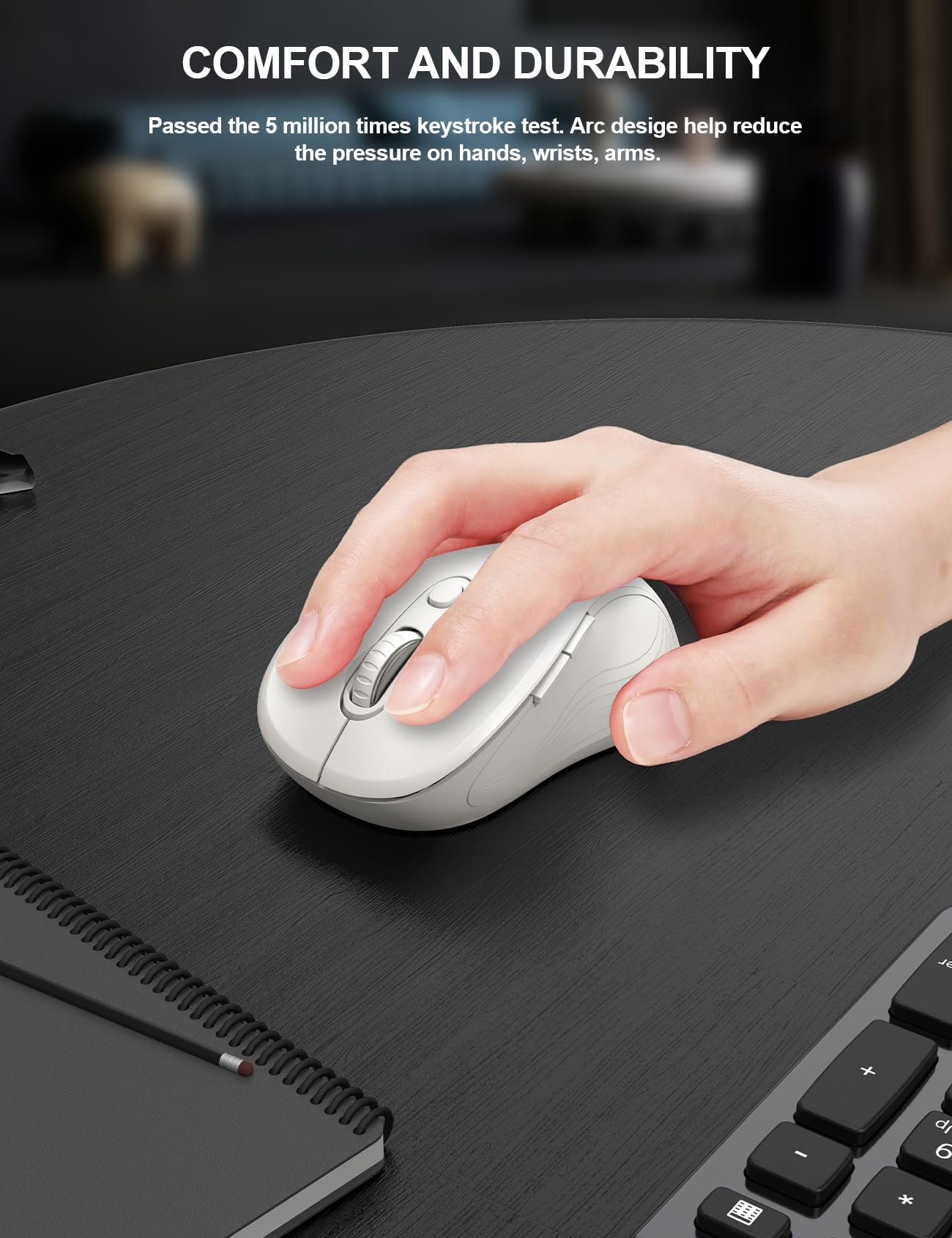 Trueque Wireless Mouse for Laptop, Ergonomic 6-Button Mouse, Pure White