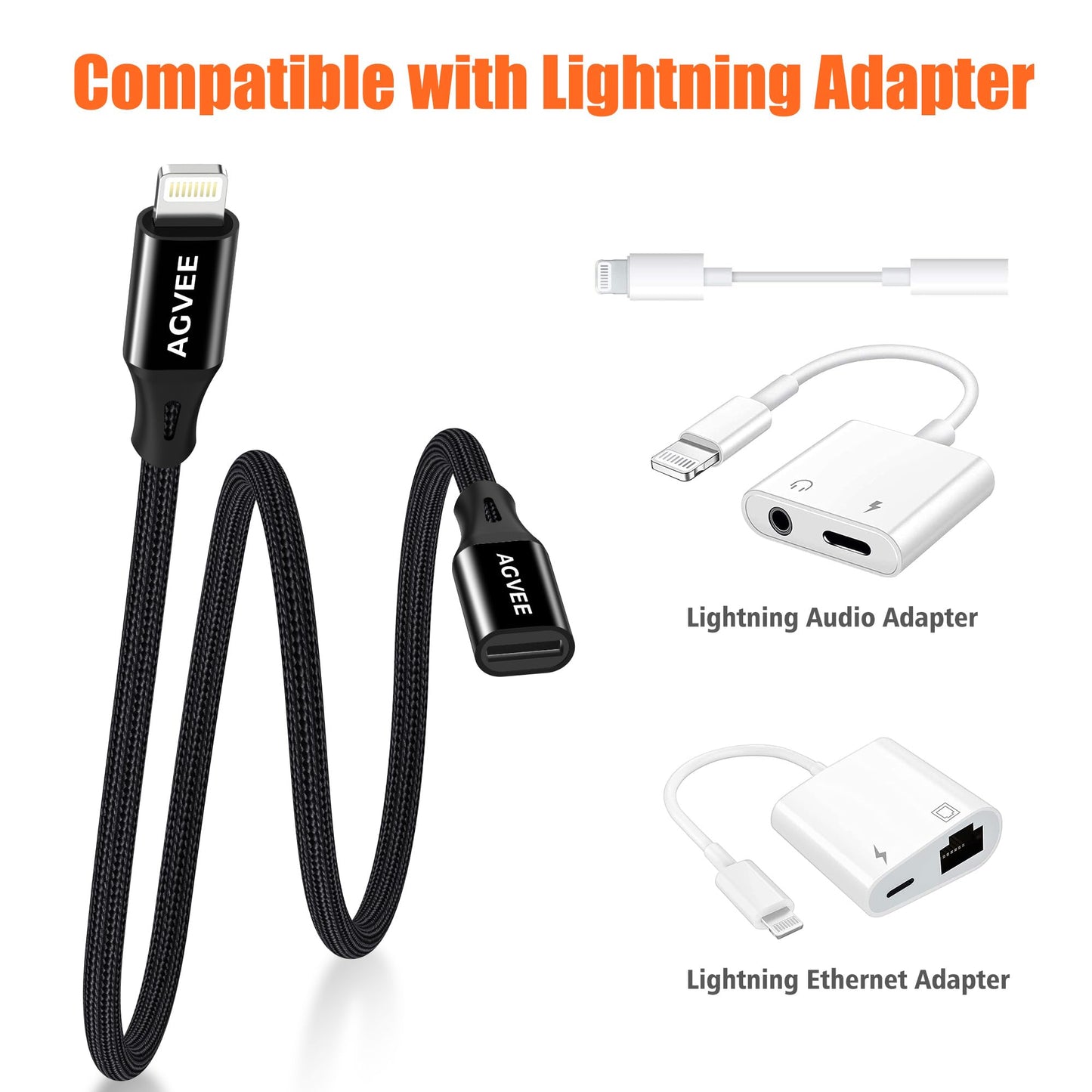 AGVEE 1ft Lightning Extension Cable