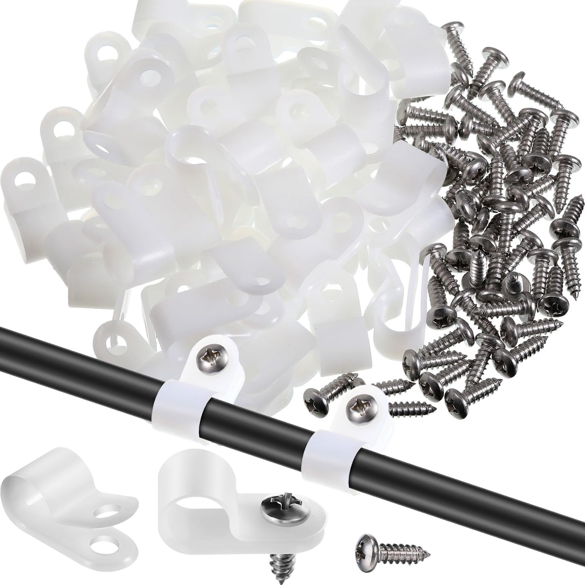 Hicarer 50 Pack R Type Cable Clip Wire Clamp, 1/2 Inch, White