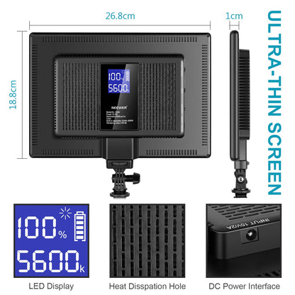 NEEWER 192 LED Video Light Panel, 20W Ultra Thin Bi Color Dimmable DSLR Camera Soft Light, 4000mAh Lithium Battery, 3200K-5600K CRI97+, Key Lighting for Studio Photography Recording Streaming