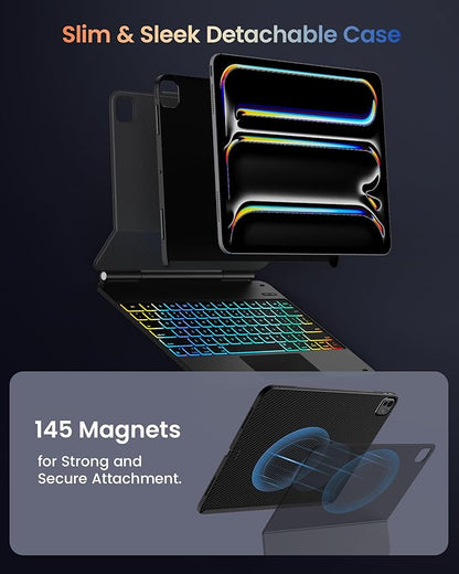 typecase Edge+ Keyboard Case for iPad Pro 13-inch (M5/M4) 2025/2024, Black Keyboard with Carbon Fiber Protective Case,Portrait & Typing Modes,Built-in Trackpad,11-Color Backlight,Magnetic Stand