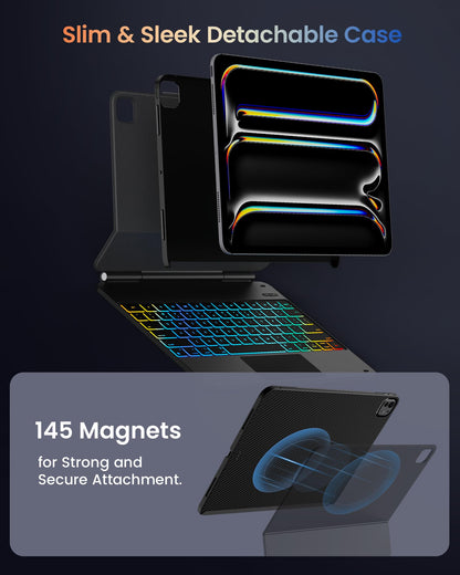 typecase Edge+ Keyboard Case for iPad Pro 13-inch (M5/M4) 2025/2024, Black Keyboard with Carbon Fiber Protective Case,Portrait & Typing Modes,Built-in Trackpad,11-Color Backlight,Magnetic Stand