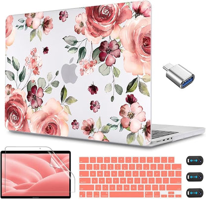 CISSOOK Matte Frosted Floral Hard Shell Case for MacBook Pro 14 Inch 2024 2023 2021 Release Model M4 A3112 A3185 A3401 M3 A2992 A2918 M2 A2779 A2442 M1 Pro/Max, Case for MacBook Pro 14" with Touch ID